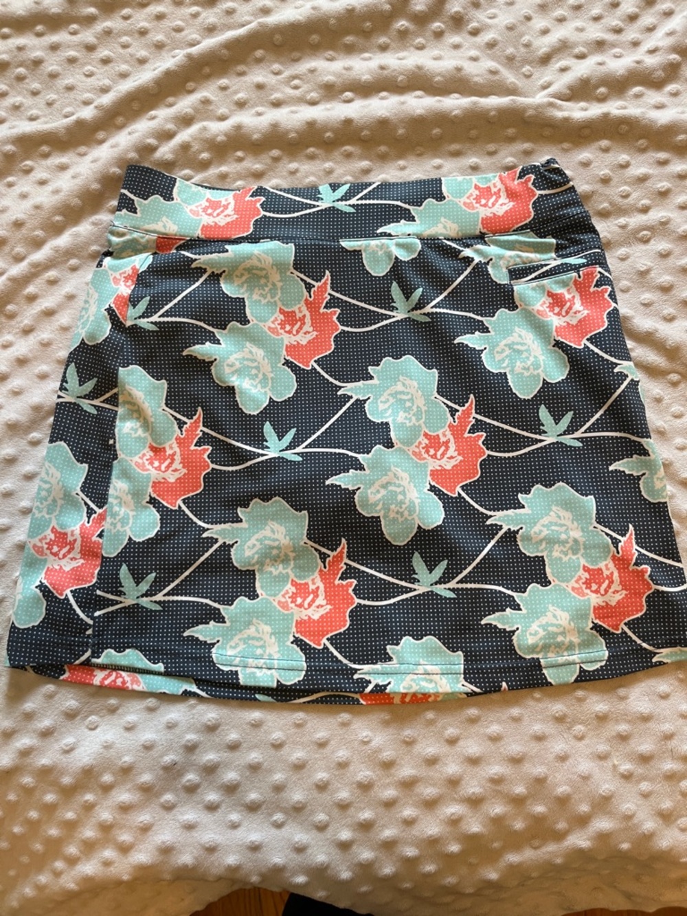 Floral Print A-Line Skirt - Black, Coral & Mint